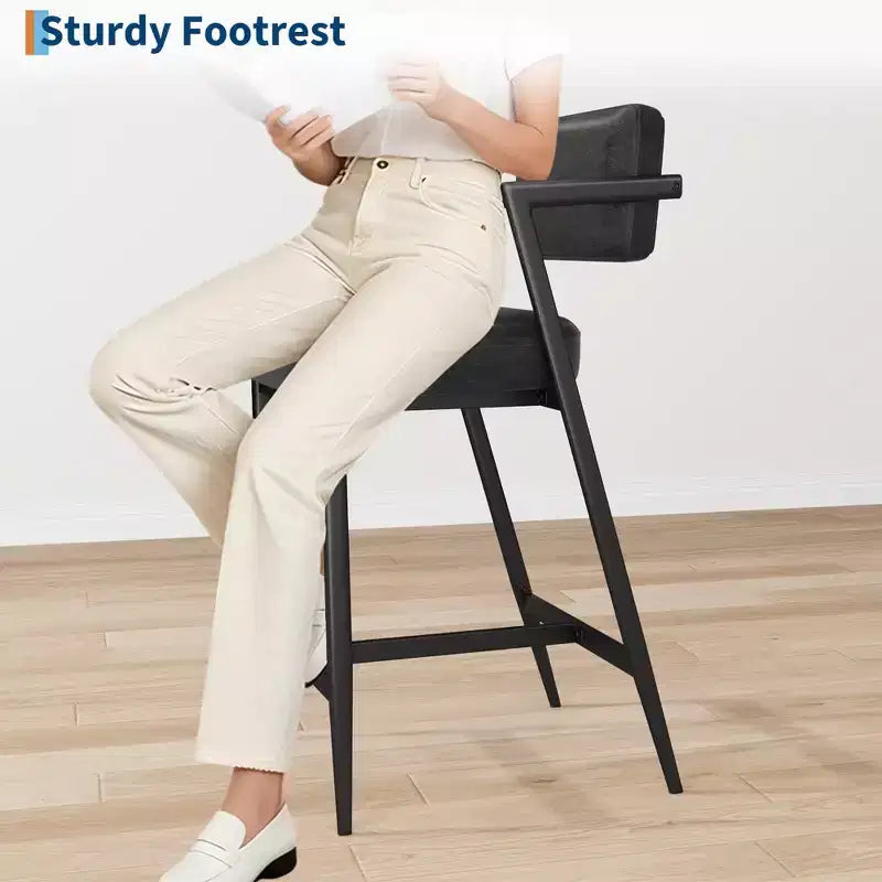 Lot de 2 tabourets de bar à coussins épais, hauteur de comptoir de 68 cm, avec repose-pieds, revêtement en similicuir pour îlot de cuisine ou bar
