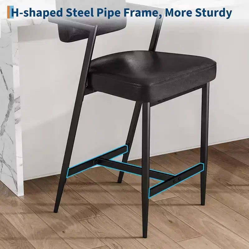 Lot de 2 tabourets de bar à coussins épais, hauteur de comptoir de 68 cm, avec repose-pieds, revêtement en similicuir pour îlot de cuisine ou bar