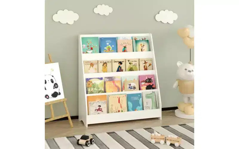 Étagères ouvertes pour enfants à 4 niveaux, Présentoir à livres pour tout-petits, Étagères à livres en forme d'échelle, Bibliothèques en bois pour chambre, salle de jeux, salle de classe