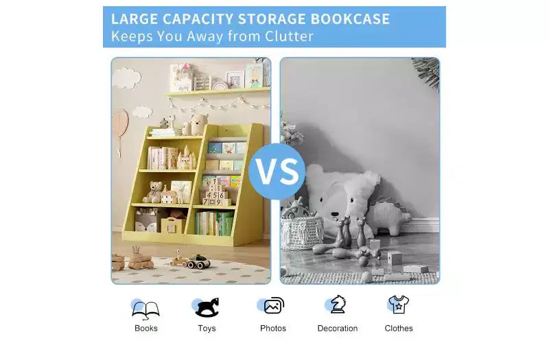 Étagères ouvertes pour enfants à 4 niveaux, Présentoir à livres pour tout-petits, Étagères à livres en forme d'échelle, Bibliothèques en bois pour chambre, salle de jeux, salle de classe