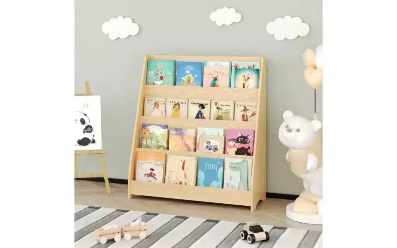 Étagères ouvertes pour enfants à 4 niveaux, Présentoir à livres pour tout-petits, Étagères à livres en forme d'échelle, Bibliothèques en bois pour chambre, salle de jeux, salle de classe