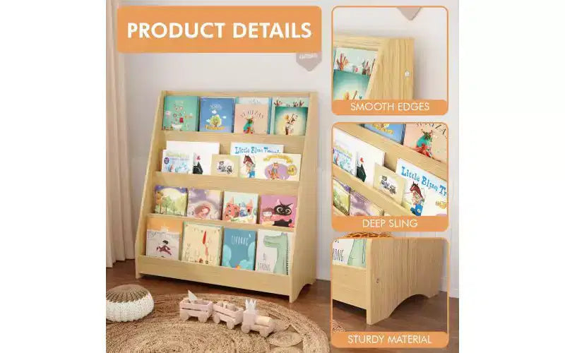 Étagères ouvertes pour enfants à 4 niveaux, Présentoir à livres pour tout-petits, Étagères à livres en forme d'échelle, Bibliothèques en bois pour chambre, salle de jeux, salle de classe
