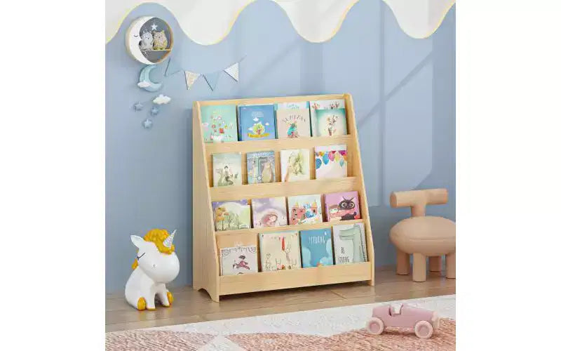 Étagères ouvertes pour enfants à 4 niveaux, Présentoir à livres pour tout-petits, Étagères à livres en forme d'échelle, Bibliothèques en bois pour chambre, salle de jeux, salle de classe