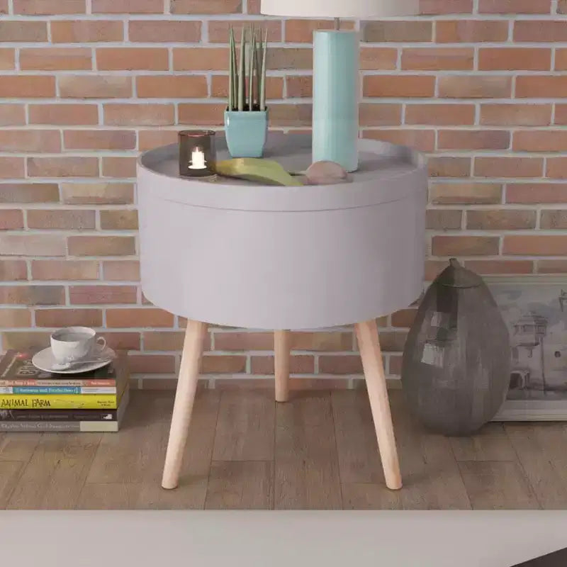 Table d'appoint avec plateau de service rond 15,6x17,5 Gris