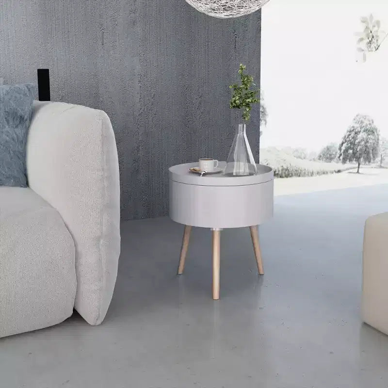 Table d'appoint avec plateau de service rond 15,6x17,5 Gris