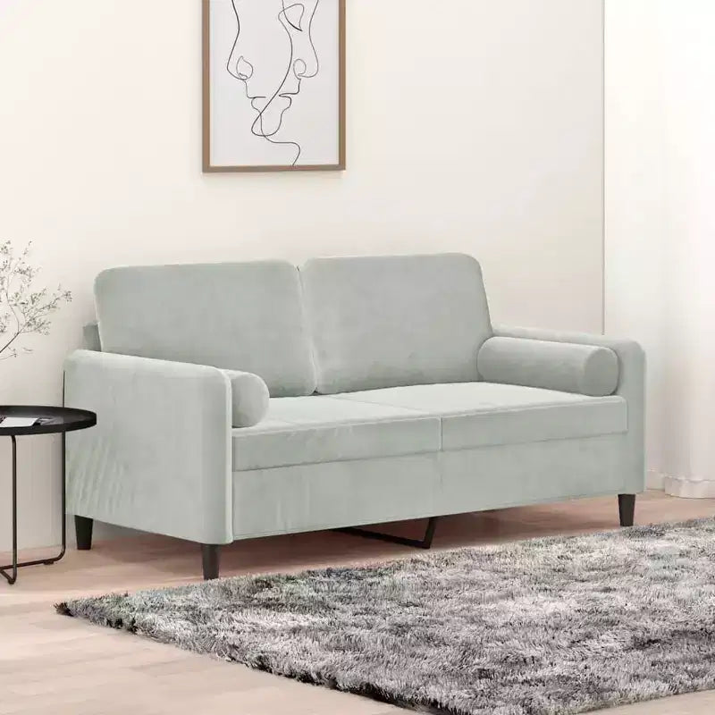 Canapé 2 places avec coussins décoratifs gris clair 55,1 velours