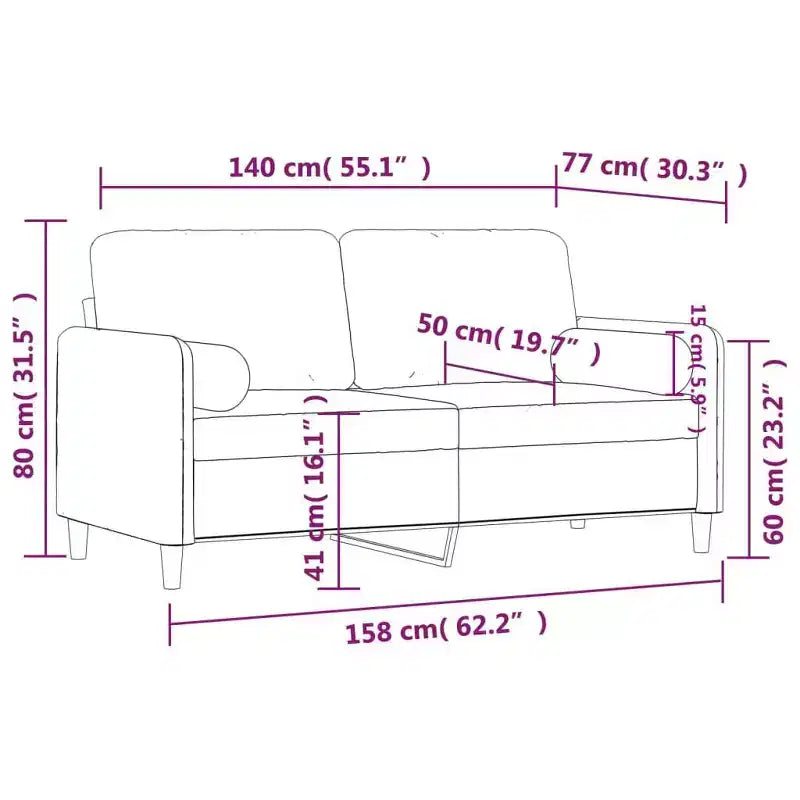 Canapé 2 places avec coussins décoratifs gris clair 55,1 velours