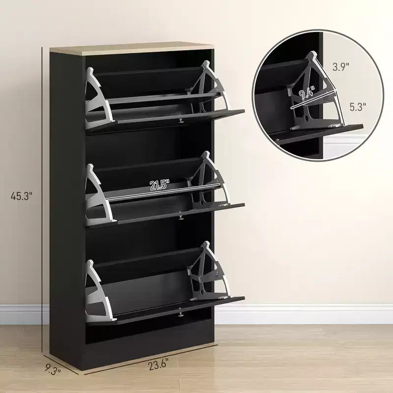 Meuble à chaussures moderne avec 3 tiroirs basculants et étagères réglables pour 18 paires de chaussures