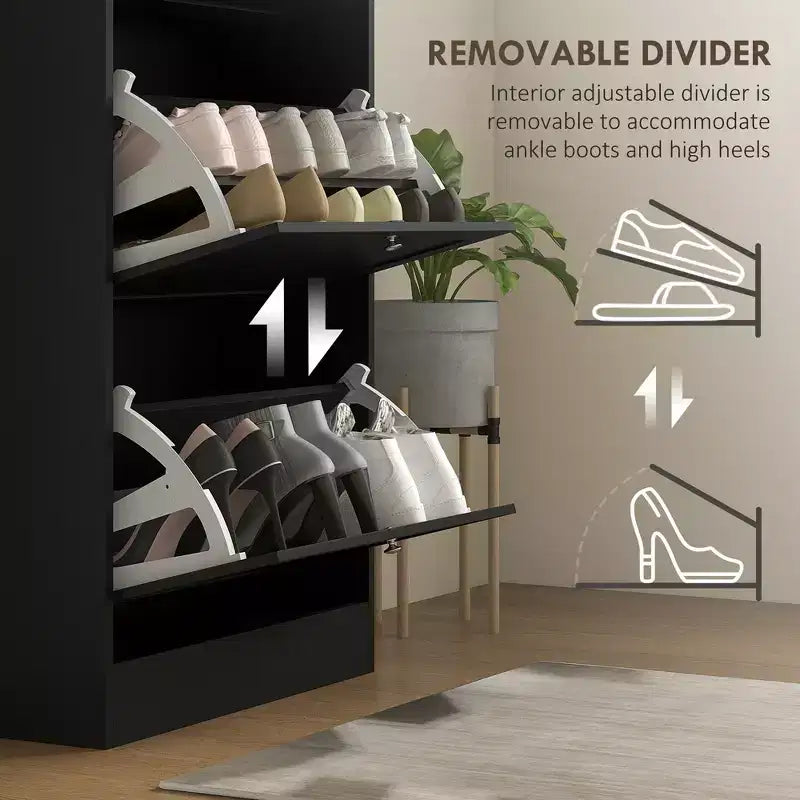 Meuble à chaussures moderne avec 3 tiroirs basculants et étagères réglables pour 18 paires de chaussures