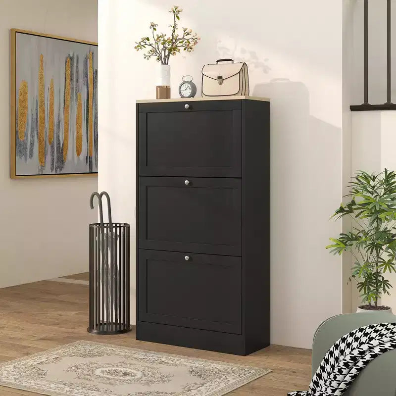 Meuble à chaussures moderne avec 3 tiroirs basculants et étagères réglables pour 18 paires de chaussures