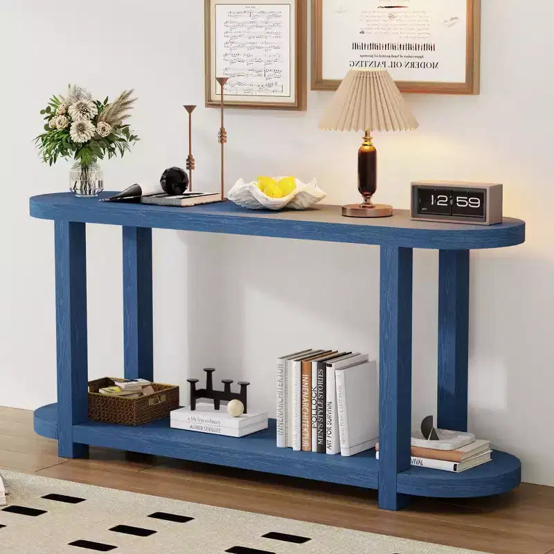 Console ovale moderne à 2 niveaux avec plateau profilé, table d'entrée en bois minimaliste pour bureau, couloir, salon