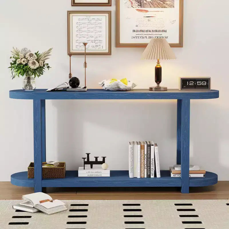 Console ovale moderne à 2 niveaux avec plateau profilé, table d'entrée en bois minimaliste pour bureau, couloir, salon