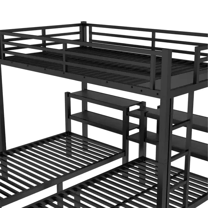 Lit superposé triple avec tiroirs, grand XL sur lits jumeaux et jumeaux, cadre en métal multifonctionnel, tête de lit avec étagères et USB, noir