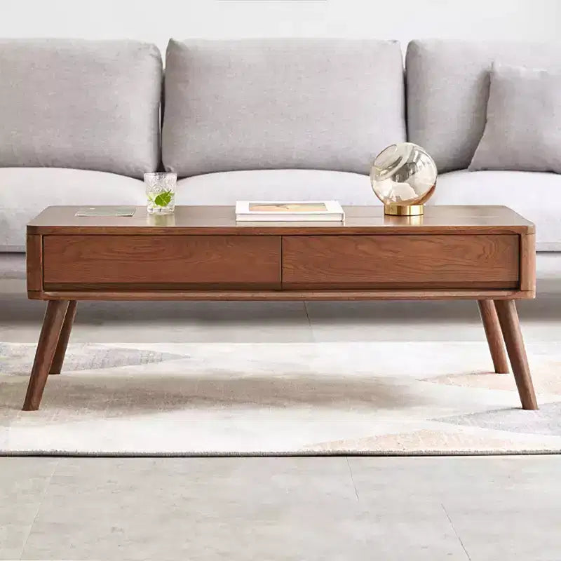 Table basse rectangulaire relevable avec compartiment de rangement caché et tiroirs, table de salon centrale en chêne facile à assembler pour salon et réception