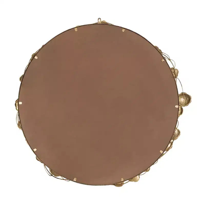 Miroir mural rond en métal de 35 pouces avec accents de feuilles dorées
