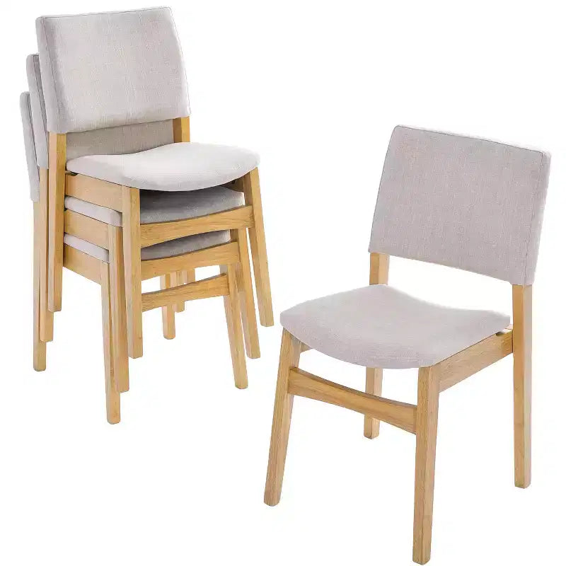 Chaises de salle à manger empilables rembourrées, assise et dossier en tissu de lin, cadre en bois massif, chaises de cuisine rustiques pour salle à manger et salon