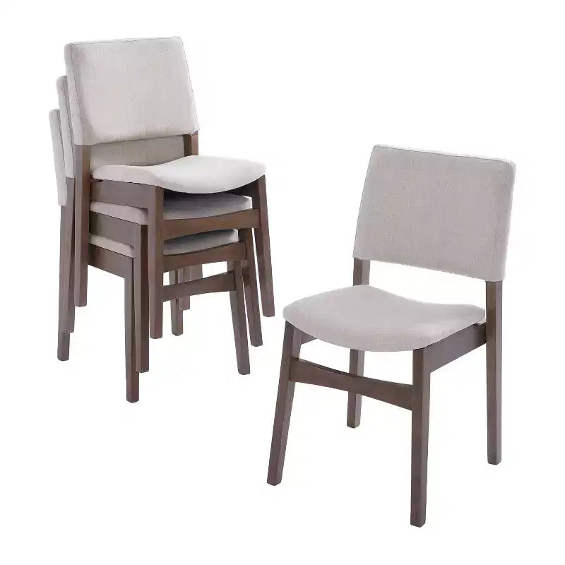 Chaises de salle à manger empilables rembourrées, assise et dossier en tissu de lin, cadre en bois massif, chaises de cuisine rustiques pour salle à manger et salon