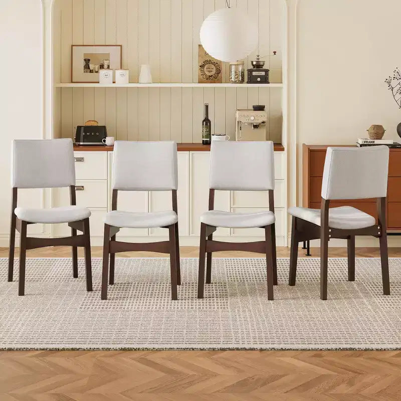 Chaises de salle à manger empilables rembourrées, assise et dossier en tissu de lin, cadre en bois massif, chaises de cuisine rustiques pour salle à manger et salon