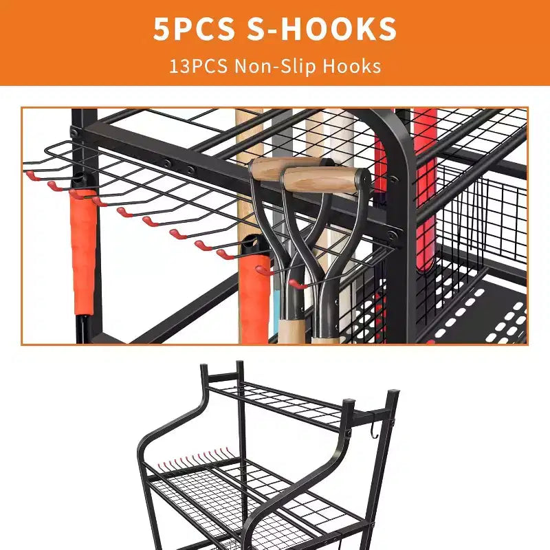 Organisateur vertical d'outils de jardin à roulettes avec étagères et paniers - Pour le rangement des outils de jardin