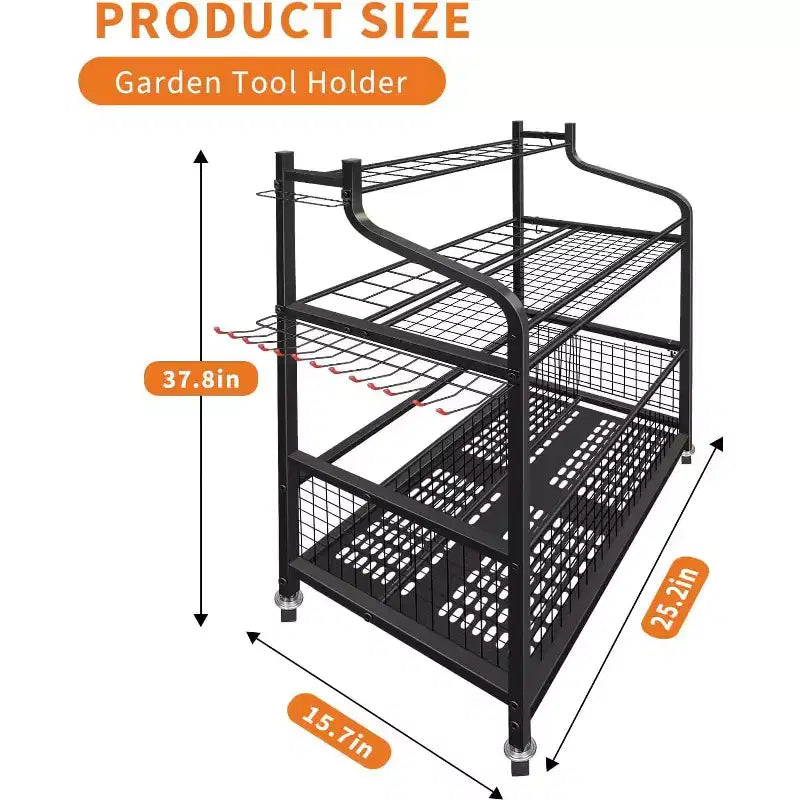Organisateur vertical d'outils de jardin à roulettes avec étagères et paniers - Pour le rangement des outils de jardin