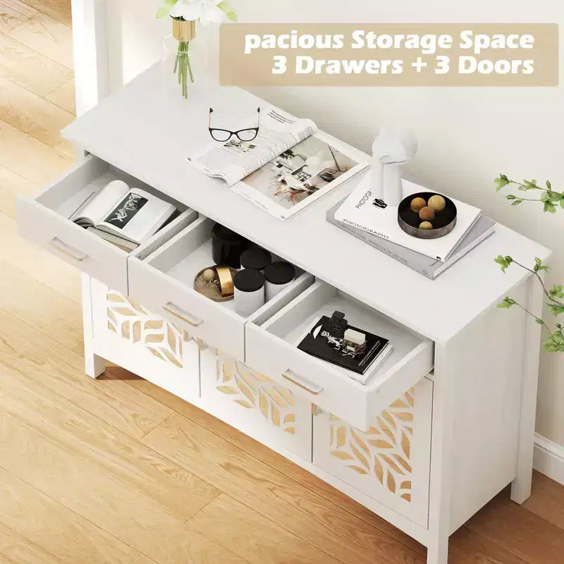 Bahut moderne avec étagères réglables, armoire de rangement multifonctionnelle avec 3 tiroirs et 3 portes