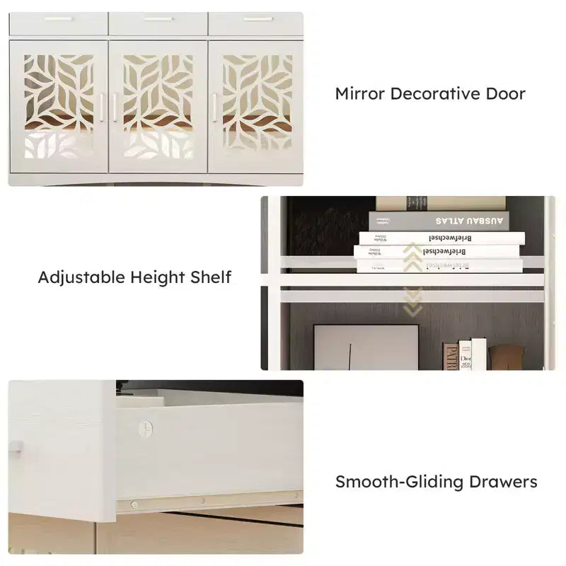 Bahut moderne avec étagères réglables, armoire de rangement multifonctionnelle avec 3 tiroirs et 3 portes