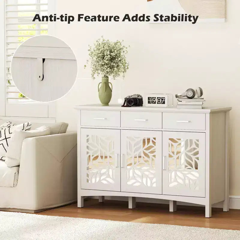 Bahut moderne avec étagères réglables, armoire de rangement multifonctionnelle avec 3 tiroirs et 3 portes