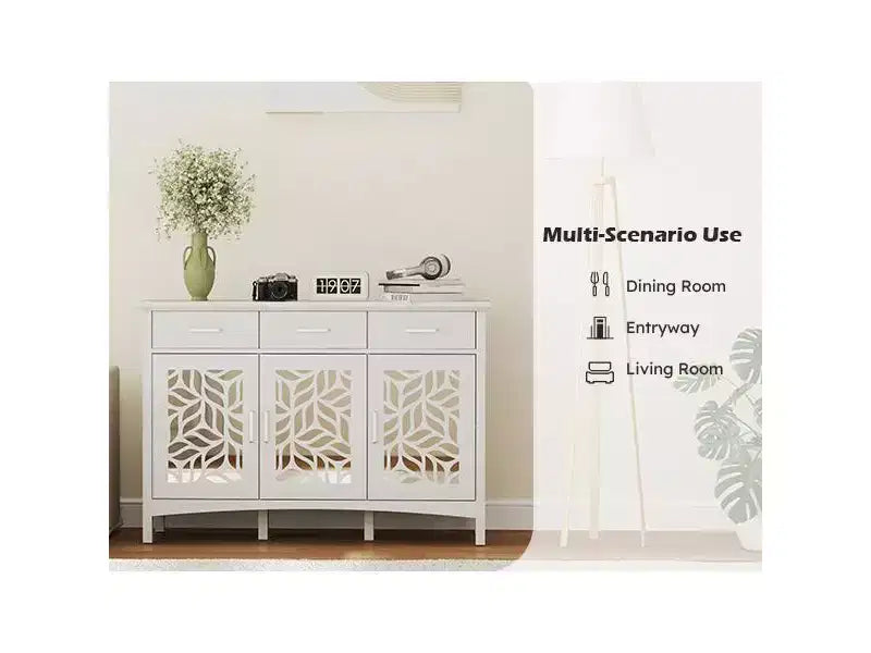 Bahut moderne avec étagères réglables, armoire de rangement multifonctionnelle avec 3 tiroirs et 3 portes
