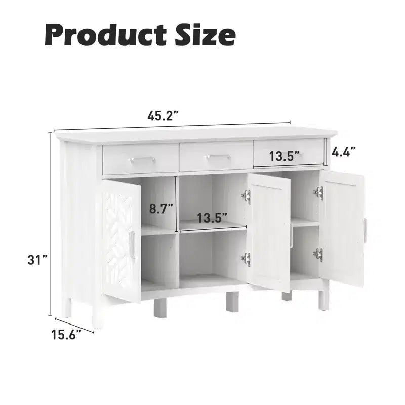 Bahut moderne avec étagères réglables, armoire de rangement multifonctionnelle avec 3 tiroirs et 3 portes