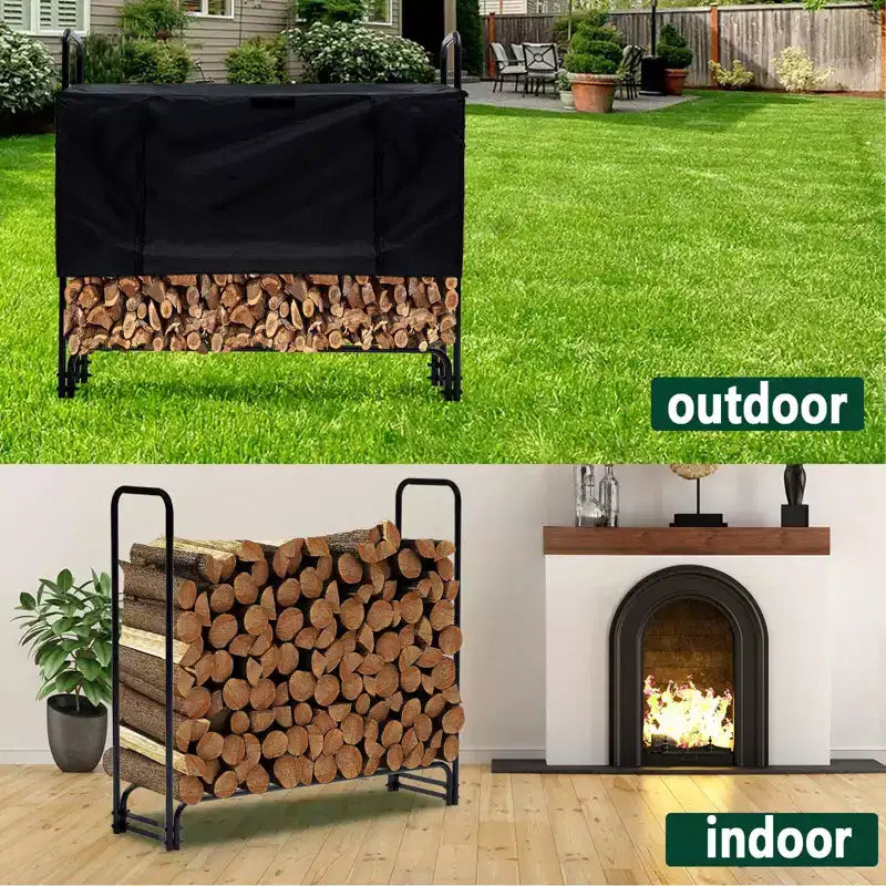 Support à bois de chauffage d'extérieur haut de gamme de 4 pieds avec housse, stabilité renforcée, capacité de 440 lb, tube en acier résistant à la rouille, housse imperméable