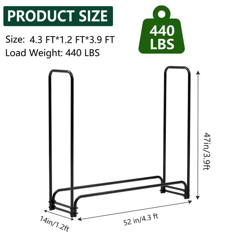 Support à bois de chauffage d'extérieur haut de gamme de 4 pieds avec housse, stabilité renforcée, capacité de 440 lb, tube en acier résistant à la rouille, housse imperméable