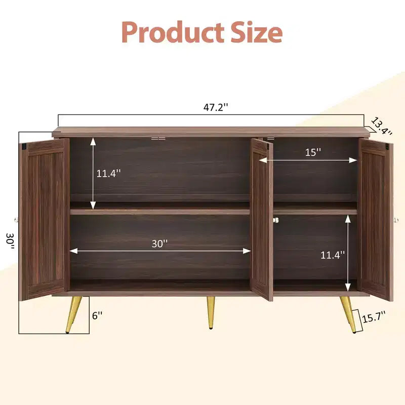 Meuble de rangement en rotin, buffet moderne, meuble d'appoint avec portes décorées en rotin et grand espace de rangement pour le salon
