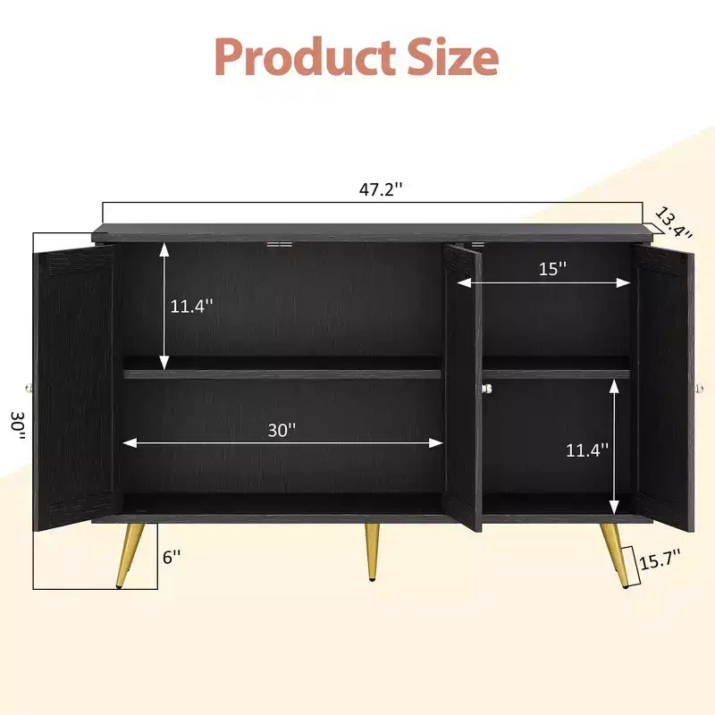 Meuble de rangement en rotin, buffet moderne, meuble d'appoint avec portes décorées en rotin et grand espace de rangement pour le salon