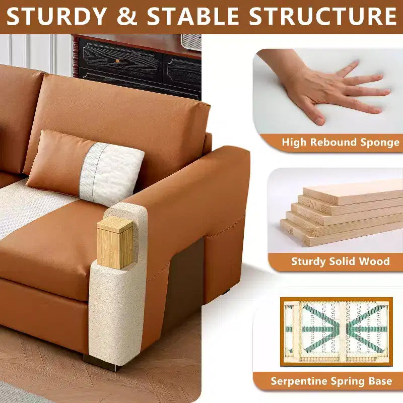 Canapé 4 places en cuir orange 108,7 avec larges accoudoirs carrés, design moderne du milieu du siècle avec pieds en métal, 3 oreillers, pour salon