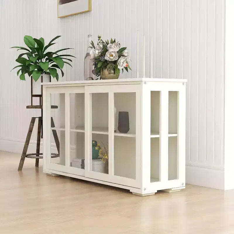 Buffet Armoire Moderne en Bois avec Portes Coulissantes en Verre, Meuble de Rangement Polyvalent pour Cuisine, Salle à Manger ou Salon
