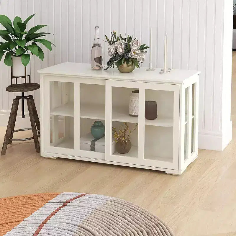 Buffet Armoire Moderne en Bois avec Portes Coulissantes en Verre, Meuble de Rangement Polyvalent pour Cuisine, Salle à Manger ou Salon