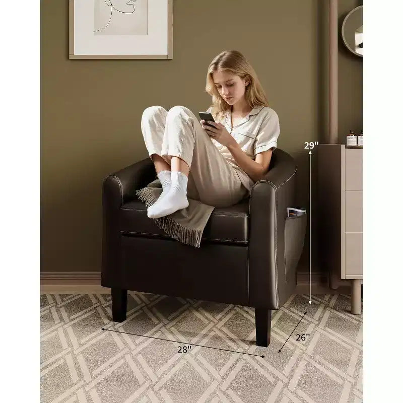 Fauteuils de salon, fauteuils d'appoint, ensemble de 2 fauteuils de club en similicuir avec siège rembourré doux pour chambre à coucher, salle d'attente, salle de lecture