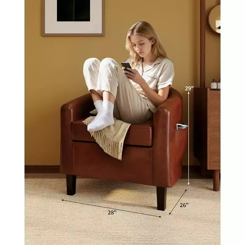 Fauteuils de salon, fauteuils d'appoint, ensemble de 2 fauteuils de club en similicuir avec siège rembourré doux pour chambre à coucher, salle d'attente, salle de lecture