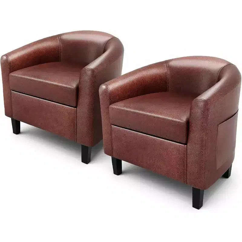 Fauteuils de salon, fauteuils d'appoint, ensemble de 2 fauteuils de club en similicuir avec siège rembourré doux pour chambre à coucher, salle d'attente, salle de lecture