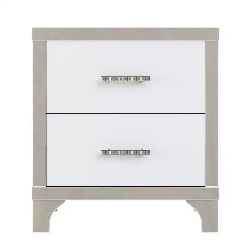 Table de chevet élégante haute brillance, table de chevet miroir avec poignée en métal et 2 tiroirs