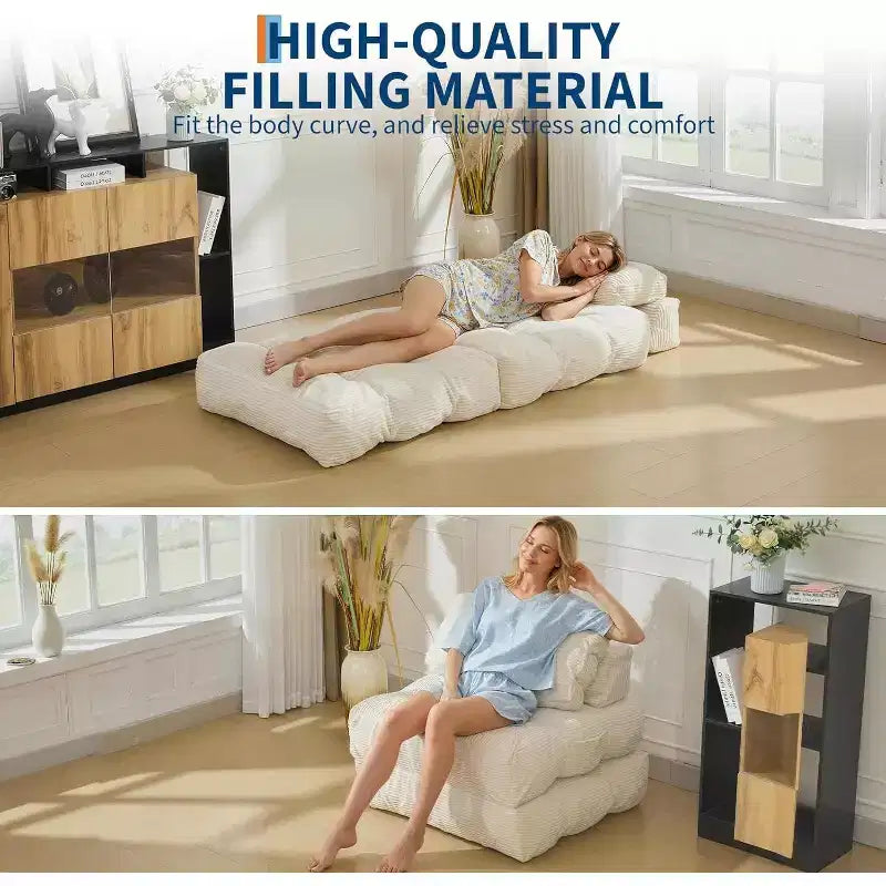 Canapé-lit pliant 2 places, fauteuil convertible simple avec oreiller, dossier ergonomique, banquette de sol pour salon, chambre à coucher