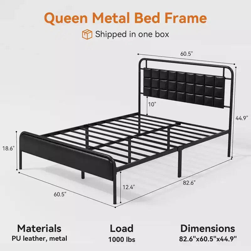 Cadre de lit Queen avec tête de lit, Cadre de lit Queen avec espace de rangement et rembourré