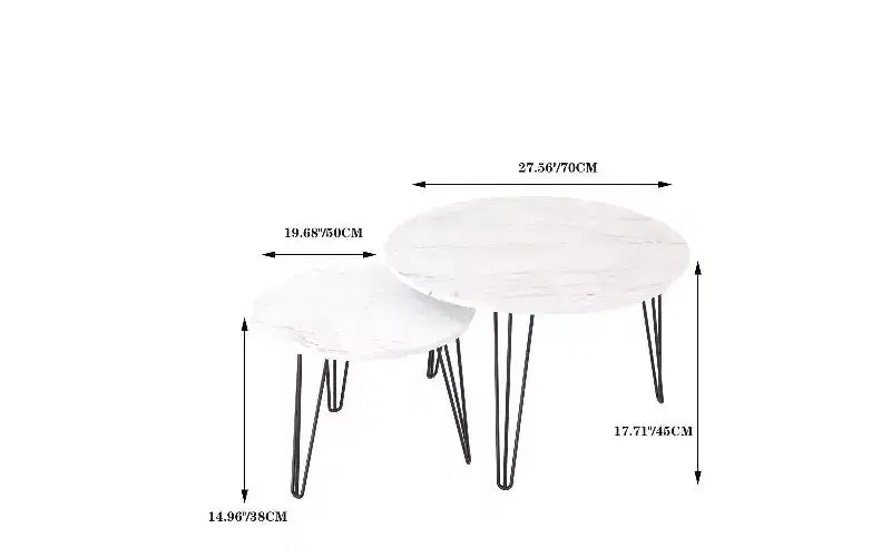 Lot de 2 tables basses gigognes rondes, plateau imitation marbre, cadre en métal, table basse pour salon, tables d'appoint gigognes circulaires