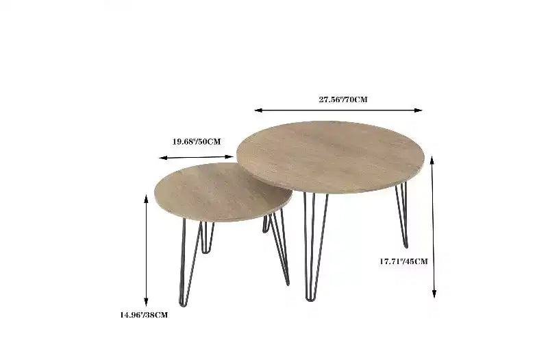Lot de 2 tables basses gigognes rondes, plateau imitation marbre, cadre en métal, table basse pour salon, tables d'appoint gigognes circulaires