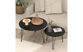 Lot de 2 tables basses gigognes rondes, plateau imitation marbre, cadre en métal, table basse pour salon, tables d'appoint gigognes circulaires