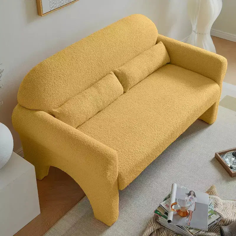 Canapé Moderne à Deux PlacesTissu Teddy, Cadre en Bois Robuste, Canapé Rembourré 2 Places avec Dossier pour Salon, Appartement ou Bureau