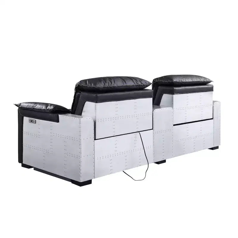 Canapés Inclinables Électriques 86", Cuir Fleur Supérieur Noir et Aluminium