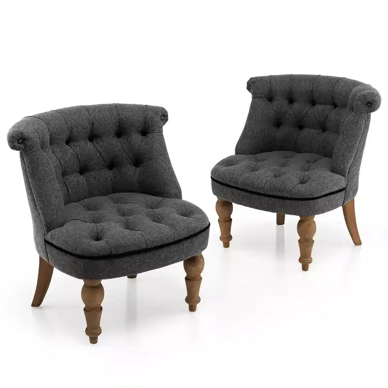 Lot de 2 chaises d'appoint capitonnées sans accoudops avec pieds en bois de hêtre