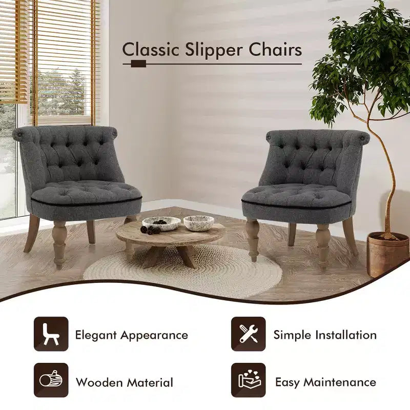Lot de 2 chaises d'appoint capitonnées sans accoudops avec pieds en bois de hêtre