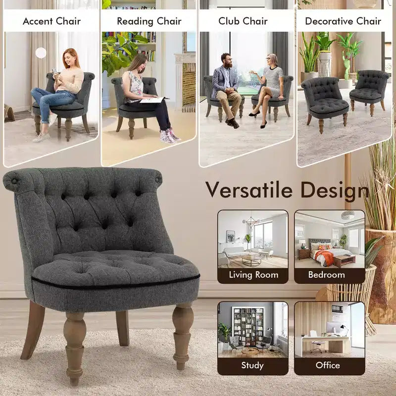 Lot de 2 chaises d'appoint capitonnées sans accoudops avec pieds en bois de hêtre